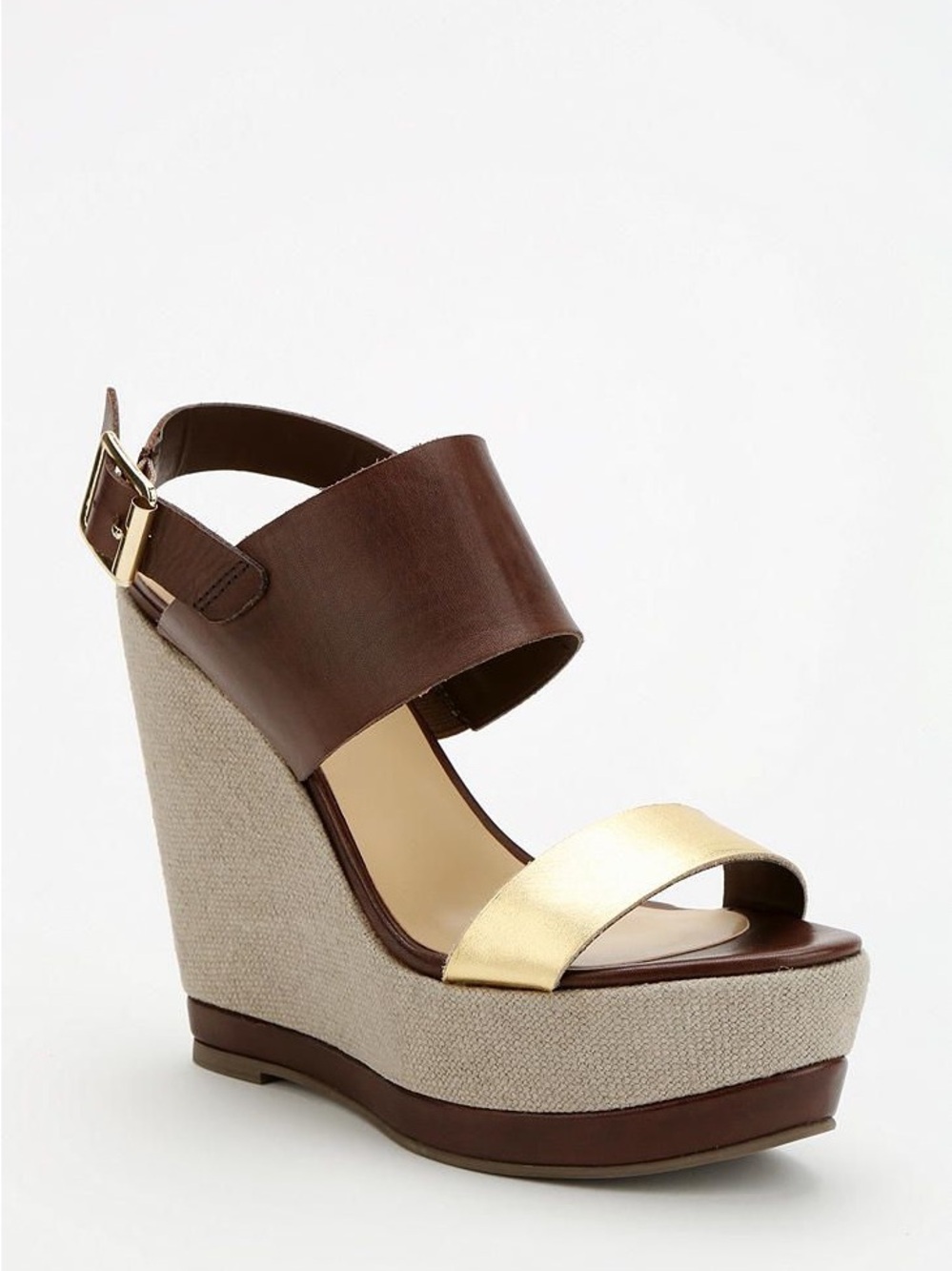 Brown and Gold Espadrille Wedge Sandal with Ankle Strap